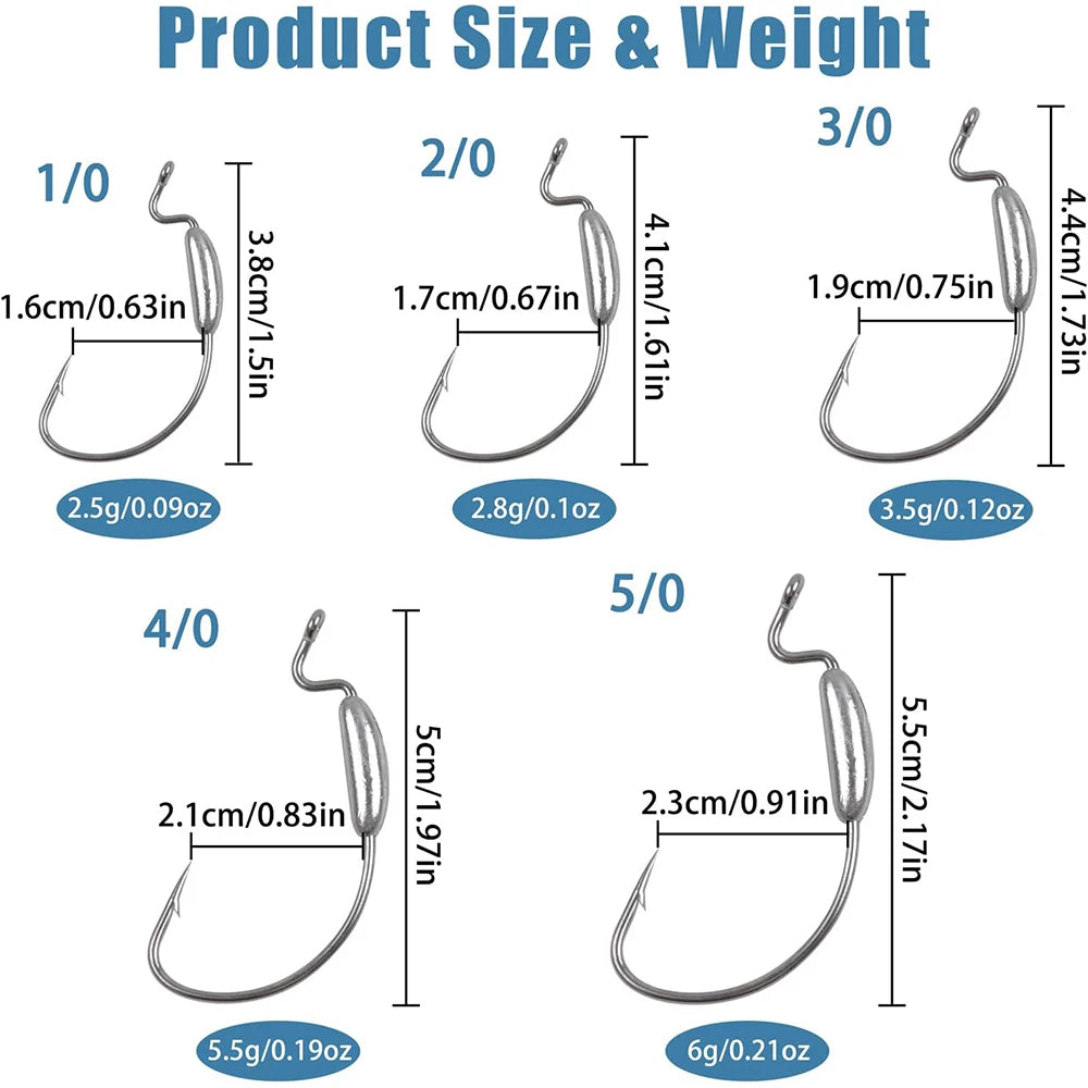 5Pcs Weighted Weedless Hooks